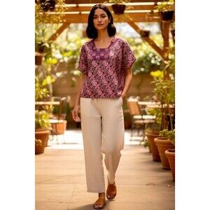 Vermont Country Store Cotton Tunic Floral Block Print Square Neck Cottagecore L